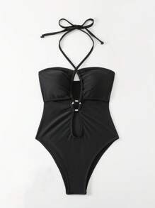 Swim SXY Đồ bơi liền mảnh gợi cảm màu trơn kim loại mới cho nữ mùa hè - màu đen - Xem 7