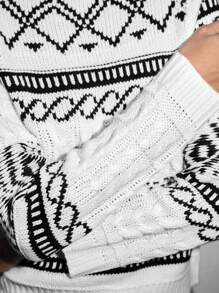 Maija Women's Christmas Season Black & White Pattern Twist Knit Warm Feeling Loose Pullover Sweater, Autumn/Winter - Black and White - View 5