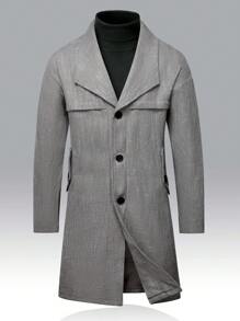 Manfinity Homme 1pc Solid Color Front Button Casual Long Sleeve Jacket, For Autumn/Winter - Grey - View 6