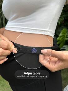 SHEIN Maternity Adjustable Waist Split Hem Wide Leg Trousers - Black - View 5