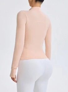 Damen Sportjacke mit durchgehendem Reißverschluss, einfarbig, Langarm, mit Kragen