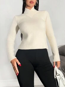 Zolique Women's White Christmas Sweater Long Sleeved High Neck Winter Clothes Knit Pullover Fall Outfit