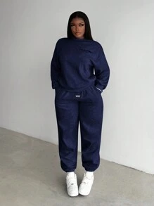 Slaydiva Casual Grey Slogan Print Crew Neck Long Sleeve Sweatshirt & Slogan Print Sweatpants Set