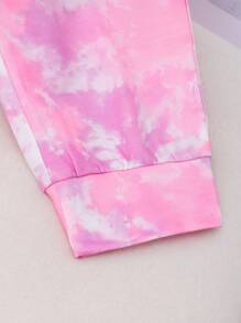 SHEIN 女孩时尚扎染印花面料黄色和紫色可爱笑脸运动裤，适合休闲、度假和百搭日常穿着 - 彩色 - 查看 3