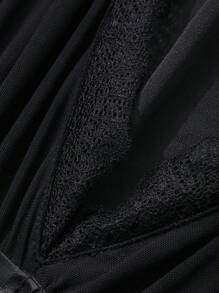 DAZY 1件装女士纯色前系带网纱拼接长袖简约连衣裙，休闲日常穿着睡衣情人节款