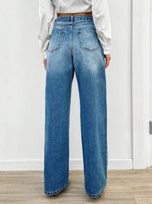 RueChic Women Button Front Pocket Simple Design Casual Denim Jeans - Medium Wash - View 2