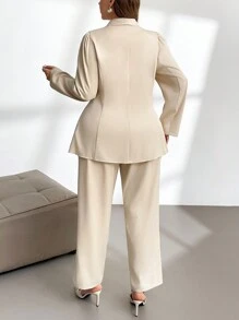 Firerie 大码女士优雅简约时尚商务办公室通勤双排扣西装外套和高腰直筒裤套装，秋冬