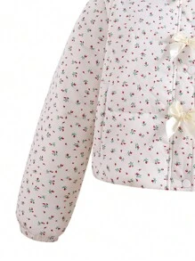 1pc Padded Coat For Teen Girls, Windproof Stand Collar With Bow Decor, Warm And Thick, Winter - Apricot - View 3