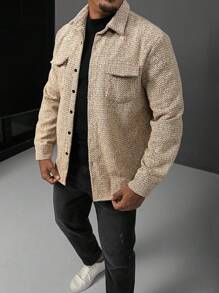 Manfinity Homme Plus Size Men Casual Button Front Patch Pocket Shacket For Outing, Autumn - Multicolor - View 4