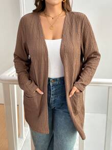 SHEIN Essnce 大码女装秋冬新款时尚优雅网红街拍百搭休闲通勤商务工作多件装2件装黑棕色长袖开衫外套口袋夹克针织外套 - 彩色 - 查看 8