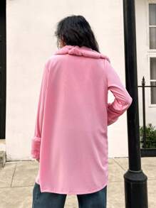 SHEIN Teen Girls Retro Quality Fluffy Cardigan Sweater Jacket, Sweet & Spicy Style, Autumn/Winter - Pink - View 2