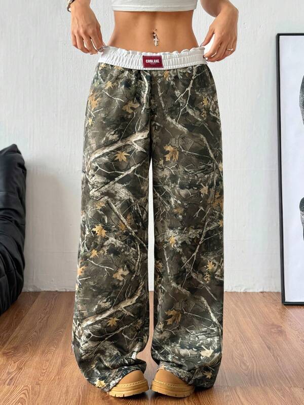 Coolane Women's Spring/Summer Fashion Fashion Hip-Hop Sportswear Plaid Wide Leg Fold Waistband Cargo Pants