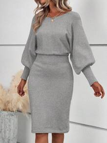 SHEIN LUNE 1pc Women Crew Neck Long Sleeve Minimalist Short Casual Sweater Dress