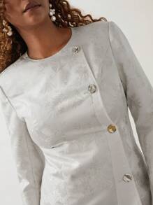 SHEIN Unity Women Floral Jacquard Round Neck Long Sleeve Single Breasted Elegant Blazer Jacket For Autumn - Cream - View 6
