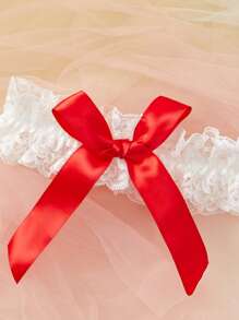 1 对性感蕾丝吊袜带带蝴蝶结装饰 - 紅白色 - 查看 3