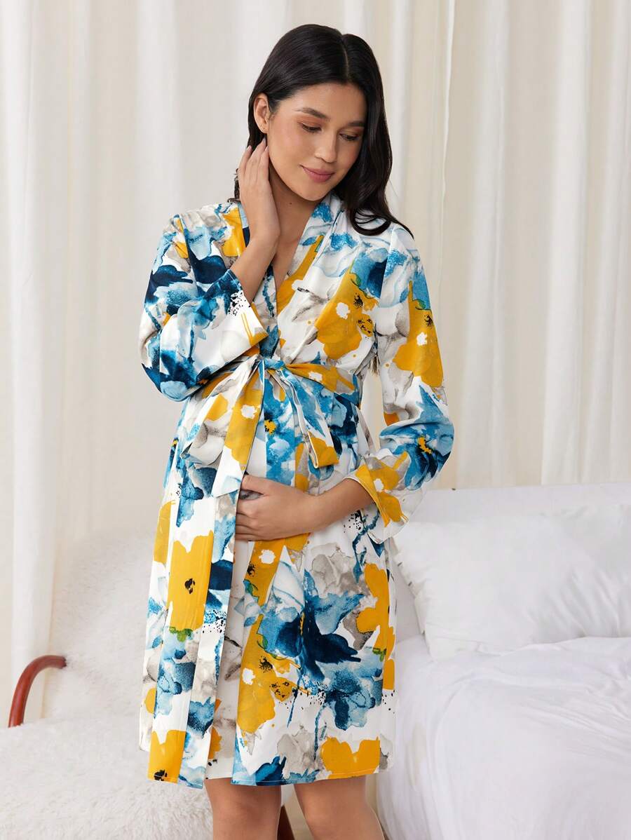 SHEIN MaterniWear Maternity Floral Print Comfortable Labor & Delivery
