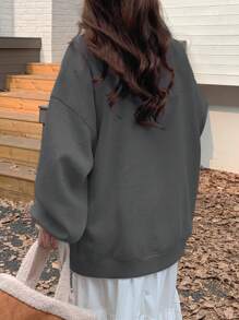 DAZY Women's Embroidered Bowknot Crew Neck Fleece Sweatshirt Fall/Winter - Grey - View 4