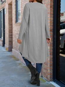 Plus Size Solid Color Long Asymmetrical Hem Crew Neck Long Sleeve T-Shirt