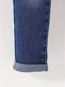 SHEIN Young Boys 2pcs/Set Blue Street Cool Distressed Ripped Frayed Long Sleeve Denim Jacket And Elastic Waistband Cargo Pocket Slim Fit Jeans Set,Casual And Versatile For Young Boys Fall/Winter Daily Wear Clothes Denim Set For Kidsdenim Young Boys Sets - Dark Wash - View 9