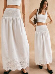 SHEIN Frenchy Chất liệu thêu tinh xảo màu trắng, cạp cao, xếp ly, viền lượn sóng, váy yếm thường ngày, váy trắng, trang phục nữ thần Hy Lạp, váy tiên, trang phục thanh lịch cho nữ, trang phục mùa thu cho nữ, trang phục mùa đông cho nữ, đi chơi hàng ngày, đi làm, FW24 - trắng - Xem 4