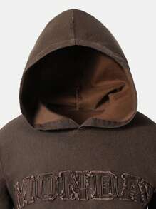 مجموعة ملابس علوية مطرز بقلنسوة وبنطلون كارجو فضفاض للمراهقين الشبان موضة الشتاء، 2 قطعة - متعدد الألوان - مشاهدة 5