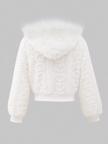 WESTFADE Young Tween Girls Christmas Street Style Short Fuzzy Colorblock Letter Print Jacket, Perfect For Daily Wear,School,White Jacket,In Spring And Fall And Winter