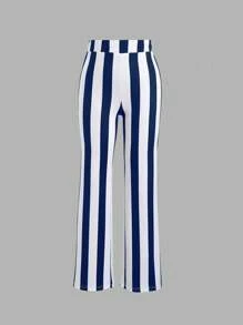 Flirla Women Stripe Ruched Bandeau Crop Top And Pants Set (Random Cut)