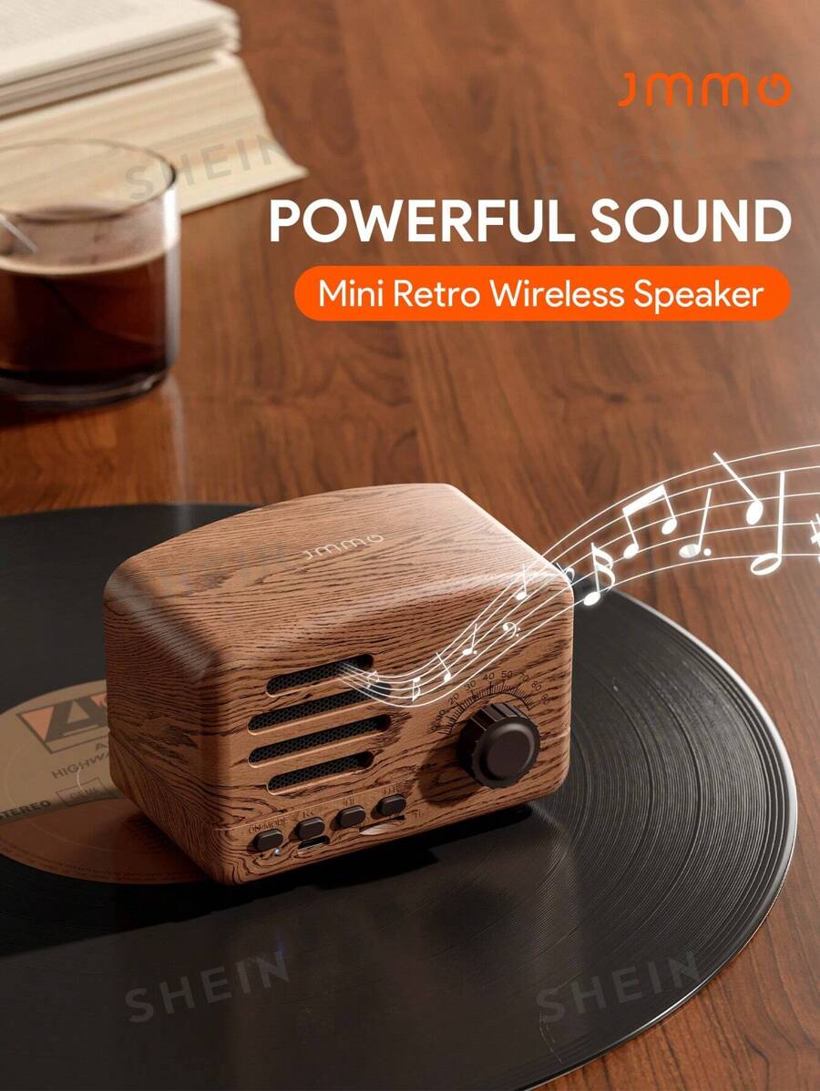 JMMO Altavoz inalámbrico mini vintage y retro, altavoz con sonido estéreo claro y graves potentes, altavoz portátil retro compatible con iPhone, dispositivos Android y tabletas - Marrón - Ver 1