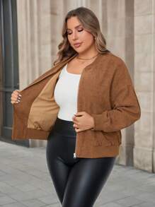 SHEIN LUNE ملابس نسائية عادية بتصميم بسيط أكمام طويلة للمواسم الانتقالية الخريفية والشتوية، مناسبة للإطلالات اليومية - بني - مشاهدة 6