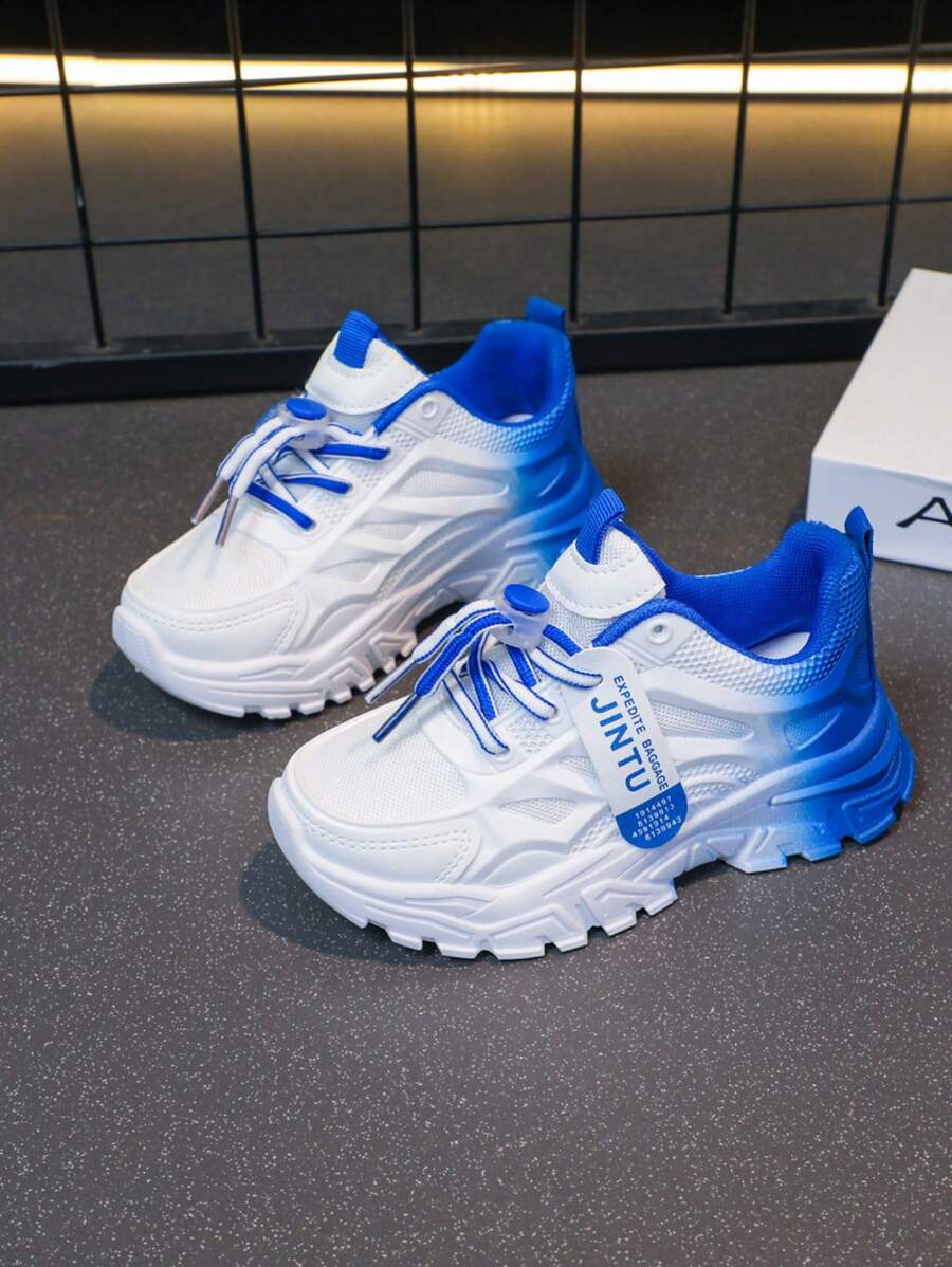 1 双女童蓝色系带舒适运动跑步鞋，儿童鞋 - 藍色 - 查看 1