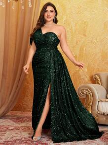 UNITHORSE 加大码 1 件不对称连衣裙，背部交叉设计，腰部荷叶边装饰，优雅露背晚礼服，婚礼宾客礼服，正式礼服，秋季女装