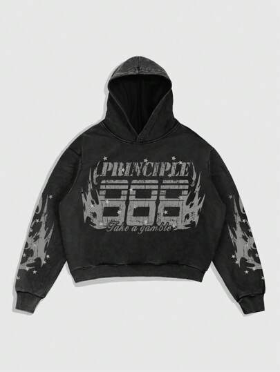 Street Life Men's Casual Everyday Letter Print Hoodie Sweatshirt, Autumn