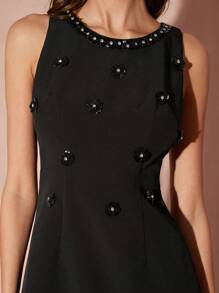 Enchnt New Autumn Winter Products,Women's Rhinestone Decor Crew Neck Sleeveless Elegant Mini Dress, Fall Winter Women's Clothing, Winter Dress,For Halloween & Christmas Party,Party Dress - Black - View 3