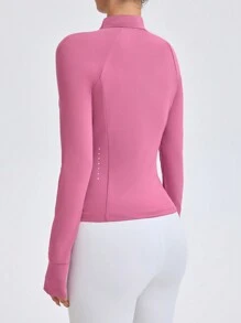 Easithlete Áo khoác thể thao thường ngày dài tay khóa kéo phía trước màu trơn cho nữ, mặc hàng ngày - Màu tím - Xem 2