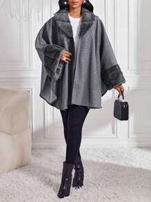 SHEIN Lady Gray Fur Patchwork Women's Regular Coat Cape Loose Silhouette Women's Regular Coat Winter - Grey - View 8