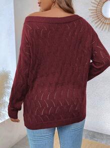 Calvaya Áo len dài tay cổ tròn màu trơn cỡ lớn, kiểu dáng tối giản, thích hợp mặc hàng ngày, mùa thu đông. - Màu Đỏ Sâu - Xem 2