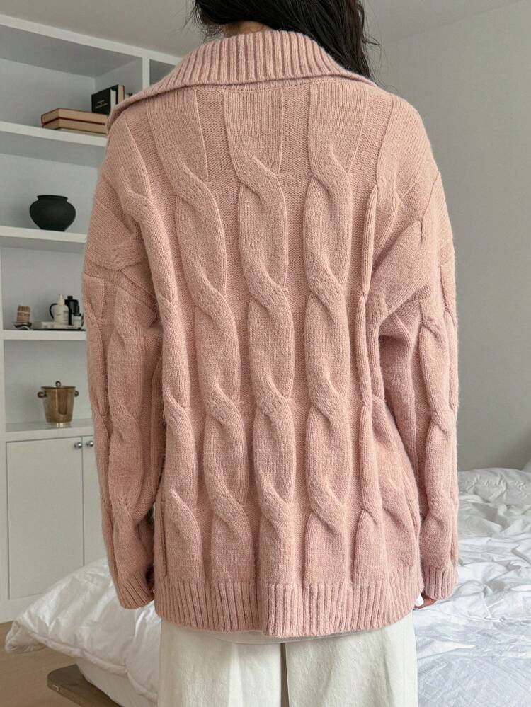 1pc Women Solid Color Loose Fit Long Sleeve High Collar Zip-Up Cardigan,Fall Women Clothes Jacket