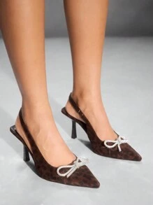 CUCCOO SZL 黑色尖头高跟鞋，带蝴蝶结装饰，女士时尚办公室、派对、婚礼活动鞋 - 黑色 - 查看 2