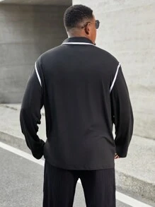 Manfinity Homme Áo thun polo viền màu thường ngày cỡ lớn cho nam, mùa thu - màu đen - Xem 3