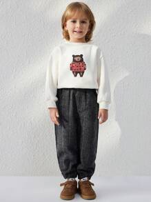 Blossori Young Boys Elegant Gray Plaid Woven Fitted Elastic Waist Pants, Autumn/Winter - Grey - View 3