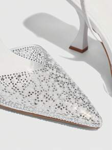 CUCCOO SZL Fashionable White Slingback High Heels For Women With Pointed Toe, Transparent PVC And Rhinestone Embellishment Party Baddie Chic Gorgeous Style Disco Party Sexy Night Out Spring Shoes Spring Break Easter Prom Heels - White - View 5