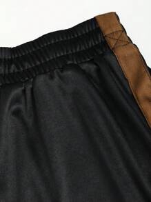 Flirla Women's Plain Color Patchwork Pleated Hem Minimalist Casual Shorts, For Daily Wear