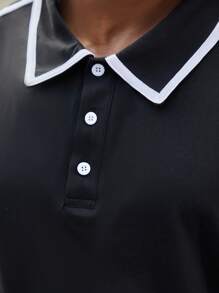Manfinity Homme Áo thun polo viền màu thường ngày cỡ lớn cho nam, mùa thu - màu đen - Xem 4