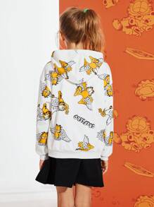 GARFIELD | SHEIN Áo nỉ trùm đầu dễ thương thường ngày có hình cánh và chữ cái hoạt hình cho bé gái tuổi teen - trắng - Xem 2