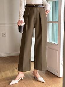 DAZY Women's Solid Color Pocket Minimal Design Casual Pants,Women Dress Pants Business Attire - Coffee Brown - View 4