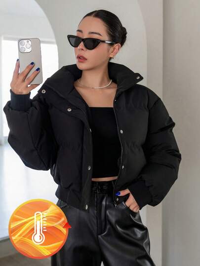 DAZY 女士纯色立领短款棉衣，冬季夹克