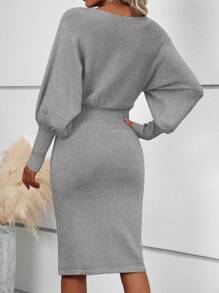 SHEIN LUNE 1pc Women Crew Neck Long Sleeve Minimalist Short Casual Sweater Dress