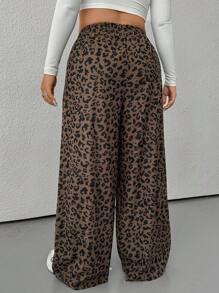 Muchica Plus Size Loose Straight Leg Pants With Leopard Print, Casual, For Autumn/Winter