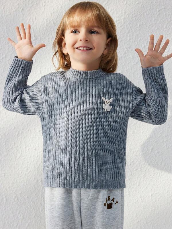 Blossori Suéter informal de manga larga y cuello de pie bordado, versátil, para niño pequeño