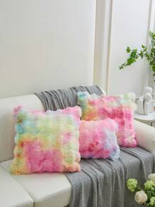 1 Federa per cuscino decorativo in finta pelliccia di coniglio rosa tie-dye, senza imbottitura, in morbido pile floccato moderno con chiusura lampo, per divano e soggiorno